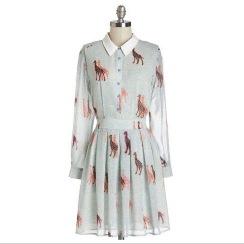 RARE Modcloth Walk Tall Collared A-Line Dress Giraffes Jungle Quirky Animal S 4